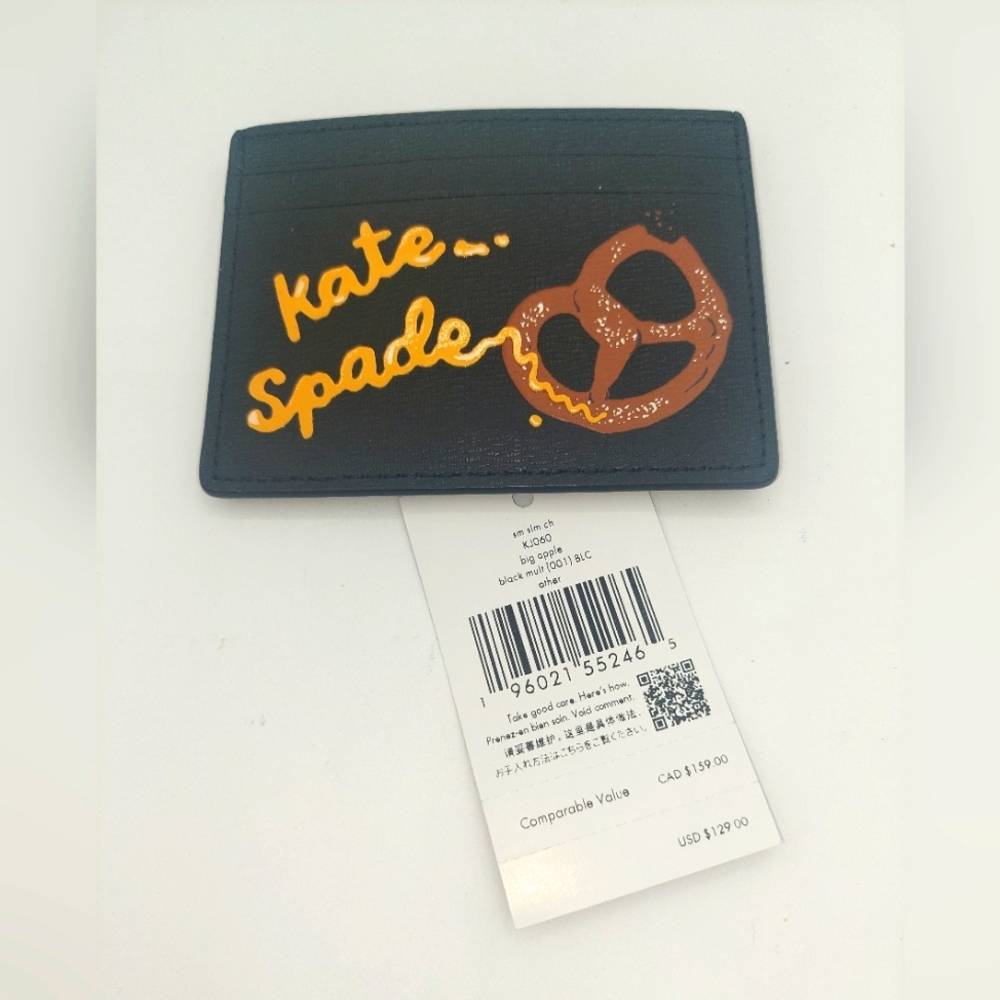 Kate Spade NYC Big Apple Pretzel small saffiano slim card holder NWT